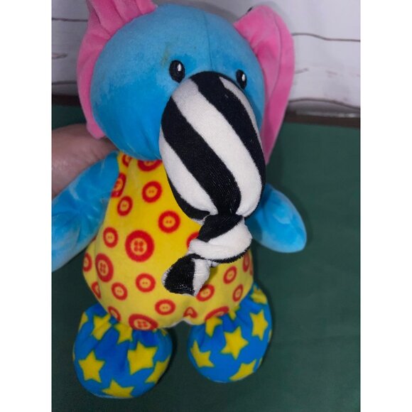 Lamaze Stuffed Plush Elephant Rattle Baby Toy Blue Knot Star Button Yellow Pink - Picture 5 of 6